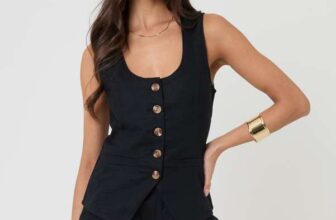 Up To 60% Off Sale On Mens & Women Clothing e.g. Linen Blend Scoop Neck Waistcoat in Black