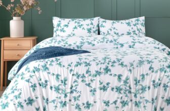 Utopia Bedding Double Leaves Mint Print Duvet Cover Set Soft Microfibre Polyester – Bedding Quilt Cover Set