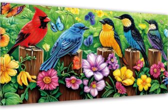 VAIIEYO 5D DIY Special Shape Bird Diamond Art Kits Adults, Flower Diamond Painting Kit for Beginners, Crystal Rhinestone Diamonds Gem Art for Home Wall Decoration Gift 12X24Inch