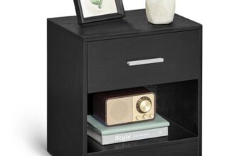 VASAGLE Bedside Table, Side Table with Drawer, Open Compartment,