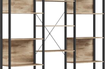 VASAGLE Bookcase, Bookshelf with 14 Shelves, Metal Frame, Shelf Unit for Living Room, Home Office, Industrial Style, 24 x 158 x 166 cm, Camel Brown and Ink Black LLS107K01