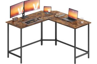 VASAGLE L-Shaped Gaming Desk, 129 x 129 x 76 cm, Corner Desk, Space-Saving, 129 x 129 x 76 cm – Rustic Brown and Ink Black