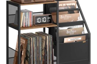 VASAGLE Record Player Stand, 3-Tier Side Table, Vinyl Record Storage up to 140 Albums