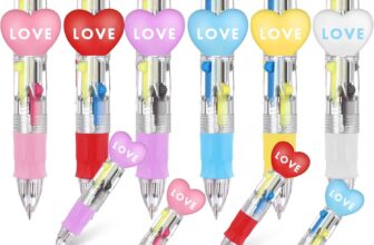 VEYLIN JOFONY Valentines Day Heart Shaped Ballpoint Pens, 4-in-1 Multicolor Retractable Ballpoint Pens with LOVE Design, 8.8cm/3.46in, Fun Writing Supplies for Kids