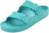 VICT POPU Womens Sandals Open Toe Adjustable Double Buckle Strap Waterproof EVA Footbed Arch Support Mules Slides