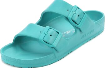 VICT POPU Womens Sandals Open Toe Adjustable Double Buckle Strap Waterproof EVA Footbed Arch Support Mules Slides