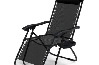 VOUNOT Zero Gravity Chair, Folding, Reclining with Cup and Phone Holder, Black