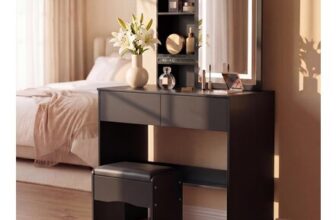 VWYUK Dressing Table with LED Mirror, 3 Lighting Modes