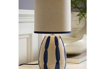 ValueLights Brynn Navy Painted Stripe Table Lamp