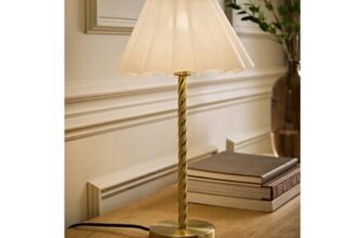 ValueLights Maura Twist Brushed Gold Table Lamp with White Pleated Shade