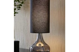 ValueLights Sylvie Smoke Squat Base Tall Shade Glass Table Lamp