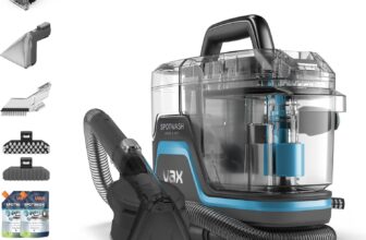 Vax SpotWash Home and Pet Spot Cleaner, Upholstery, Sofa, Stairs, Home, Car, Rug, Stain Cleaning Small Handheld Shampooer Machine, Additional Solution, SpinScrub and Tools, 4.5kg, Grey/Cyan, CDSW-MPDP