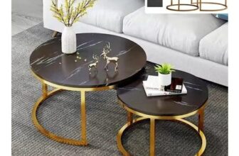 Ventryn 2pc Black round Nesting Coffee Table Set Stacking Side Tables