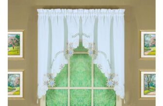Verona Reverse Embroidery Window Swag, 38-Inch, White/Blue