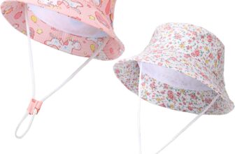 ViEinkaufen 2 Packs Baby Sun Hat,Toddler Bucket Hat,Kids Summer Fisherman Hats for Infants Boys Girls,Wide Brim Beach Cap with Chin Strap 2-5 Years