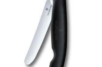 Victorinox Swiss Classic Foldable Picnic Knife for Hiking, Fruit, Vegetables, Bread Rolls, Sausage, with Straight Blade, Extra Sharp, Black