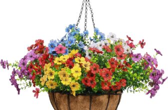 Violets Artificial Flowers with Hanging Basket For Home Decoration DIY Multicolore Silk Fake Flowers For Outdoor, Garden, Porch, Patio, Balcony, Wedding Ornaments, 1Pcs