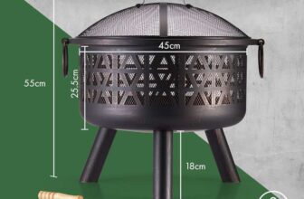 VonHaus Fire Pit with Flame Design, in Black or Brown/Bronzed Steel Fire Poker & Mesh Guard – Sold & Shipped by VonHaus UK