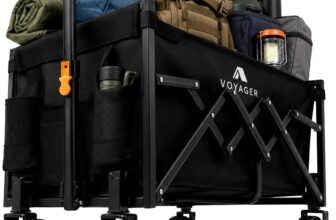 Voyager Lightweight Camping Wagon 70L, 100kg Folding Utility Trolley with All-Terrain Wheels, Compact Collapsible Cart for Festival Shopping, Picnic, Garden, Fishing, Beach & Camping (40x71x44cm)