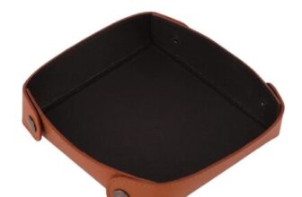 WASAMA Leather Valet Tray with Corner Button Design (Tan-Black)