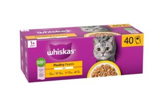 WHISKAS 1 POULTRY Feasts Wet Cat Food Pouches in Jelly 40 X 85g