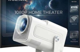WOLFANG 4K Mini Projector (Built-in Apps/Official Netflix), 26000 Lumen WiFi 6 with 50% Zoom, 180