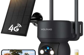 WOLFANG No WiFi Security Camera, 4G CCTV Camera with Sim Card, Camera Wireless Outdoor, Solar Powered, Night Vision