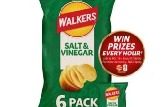 Walkers Salt & Vinegar Multipack Crisps 6x25g