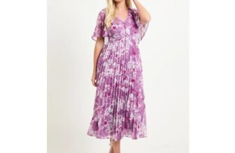 Wallis Petite Floral Pleated Cape Sleeve Midi Dress