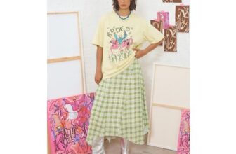 Warehouse Tony Check Chiffon Asymmetric Midi Skirt