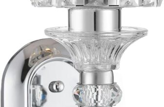 Warmiehomy Modern Crystal Wall Light Sconce, Silver Single Dimmable Wall Sconce, 34cm Wall Mounted Light with E27 Bulb Base, Indoor Lighting Wall Lamp Sconces for Living Room, Bedroom, Hallway
