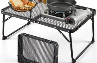 Warmiehomy Portable Camping Table, Small Aluminum Folding Picnic Table with Mesh Desktop, Lightweight, Grill Table for Camping, Picnic, Backpacking, RV, BBQ, 60x40cm