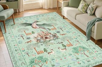 Washable Area Rugs for Living Room 160x230cm, Green Dragon Animal Bedroom Rugs Non Slip Rubber Backing, Soft Jungle Forest Low Pile Floor Carpet for Kids Office Dining Room Kitchen Nursery Room
