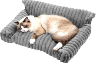 Washable Pet Bed for Cats & Small Dogs Luxury Orthopedic Dog Sofa Bed with Removable Faux Fur Cover, Head & Neck Support, Non-Slip Bottom, Indoor Pet Bed for All Seasons (61x4625cm)