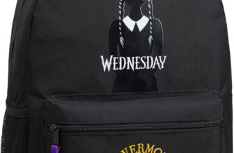 Wednesday School Backpack for Kids and Teenagers 37 x 29cm with Water Bottle Pocket – Girls Gifts (Black/Yellow)
