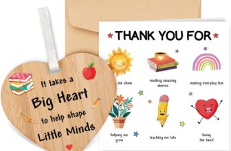 Welsky Thank You Teacher Cards Gifts, Teacher Gifts Greeting Cards with Wooden Heart Plaque, Christmas Birthday Teachers Day Retirement Graduation Appreciation Gift for Women Teacher