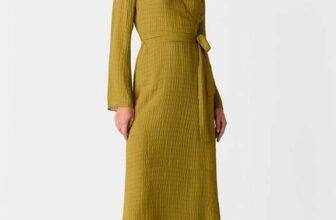 Whistles Alex Textured Wrap Midi Dress, Olive, 10