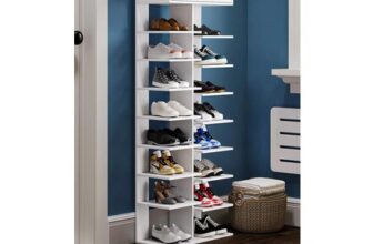 White 9/8-Tier Shelves Space-Saving Shoe Rack with Drawer