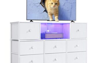 White Dresser with Power Outlets and LED Lights
