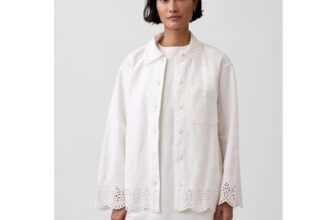 White Eyelet Hem Relaxed Shirt Jacket