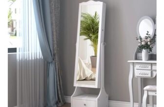 White HOMCOM LED Mirrored Jewelry Cabinet Armoire Floor Standing Organizer