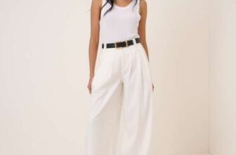 White Pleated Womens Wide Leg Trousers – 15% off w/Code