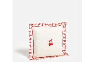 White & Red Cherry Cotton Cushion Cover 45x45cm