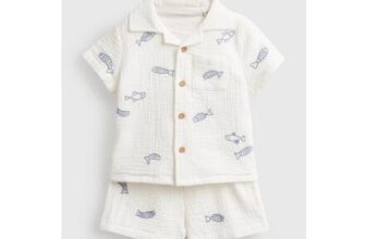 White Sardine Print Shirt & Shorts Set up to 3 Mths