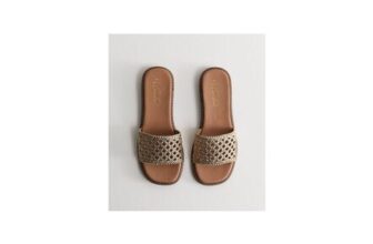Wide Fit Gold Faux Leather Woven Strap Mule Sandals