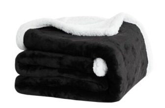 Winthome Double-Layer Sherpa Throw Blanket, Ultra Soft, 130x170cm, Black