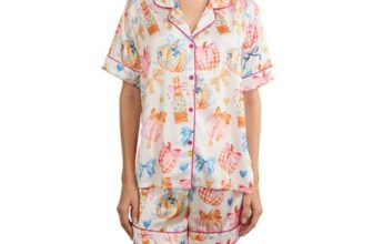 Women Bow Print Two-Piece Pajama Set with Shorts