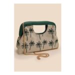 Womens Cream Palm Tree Embroidered Cross Body Bag