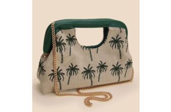 Womens Cream Palm Tree Embroidered Cross Body Bag