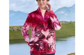 Womens Pink Printed Fleece Jacket